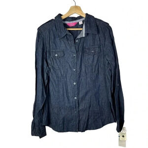Cappagallo Dark Blue Denim Western Long Sleeve Button Down XL